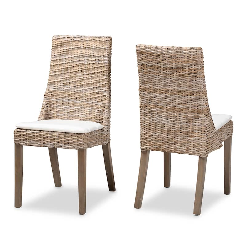 Toby Modern Bohemian Grey Rattan 2-Piece Dining Chair Set - White, Greywashed, Brown