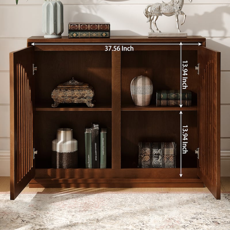 Small Sideboard Cabinet, Mid-Century Modern Openwork Door Sideboard with Storage, Narrow Sideboard for Living Room, Coffee Bar