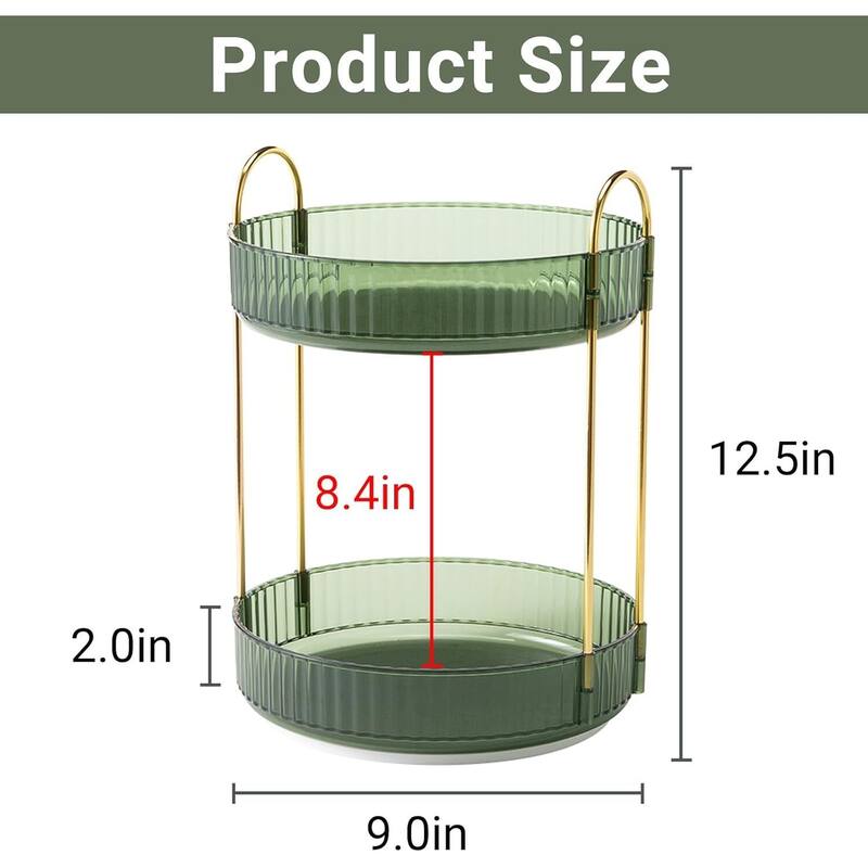 360 Rotating Makeup Organizer for Vanity,2 Tier Large Capacity Cosmetics Skincare Organizers - 9"D x 9"W x 18"H