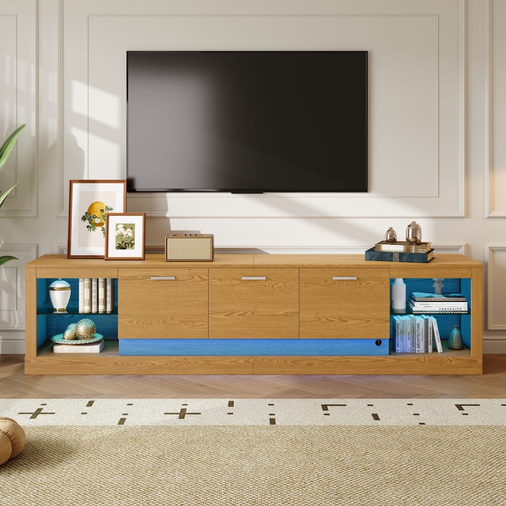 78 inch TV Stand with 6 Storage Cabinets, Modern Media Console for TVs up to 90" with 2 Open Compartments