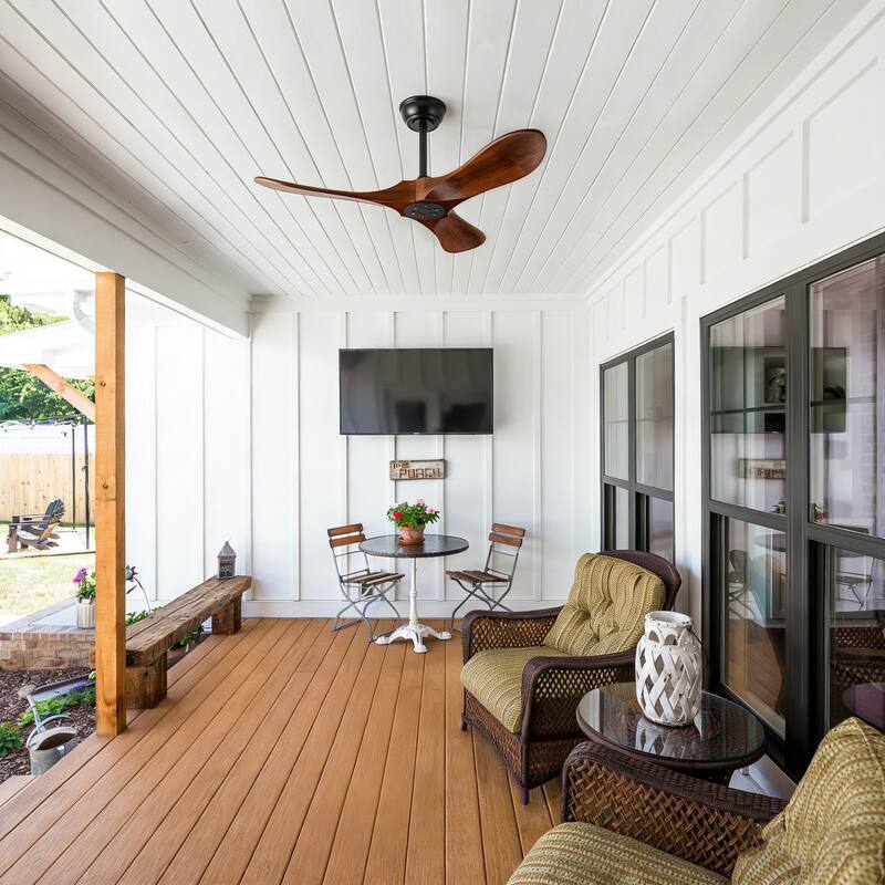 Sofucor 36 Inch Small Solid Wood Ceiling Fan without Light,With Wall Switch and Remote,3 Blades Walnut for Living Room Bedroom