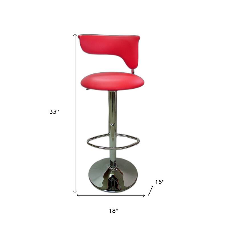 HomeRoots Red and Silver Faux Leather and Metal Low Back Adjustable Height Bar Chair