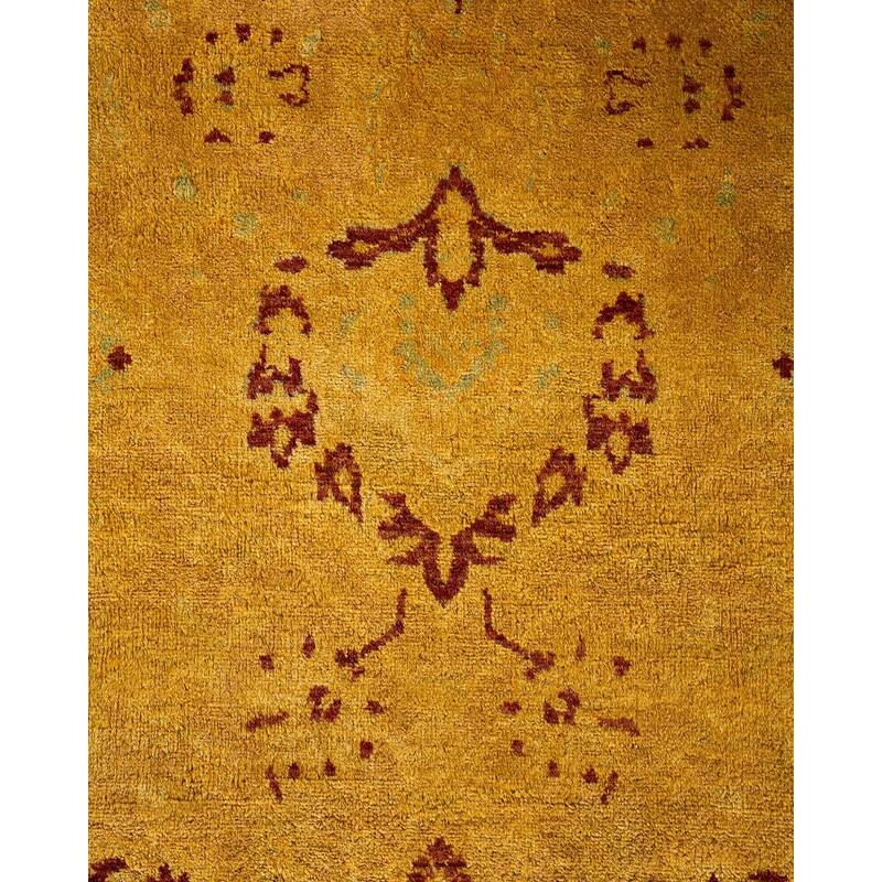 Overton Hand Knotted Wool Vintage Inspired Modern Contemporary Overdyed Gold Area Rug - 6' 2" x 14' 10"