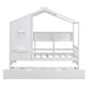 preview thumbnail 47 of 50, Pine Wood House Bed with Trundle Bed, Bookcase Bed with Storage Shlef & Roof, Semi-enclosed Design, for Kids Girls Boys