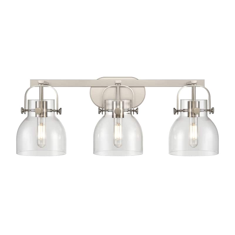 Innovations Lighting 423-3W-10-27 Pilaster II Bell Vanity Pilaster II - Satin Nickel / Clear