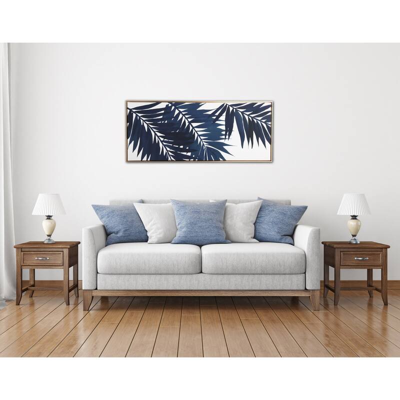 "Blue Palms" Print on Gold Floating Framed Canvas Wall Art