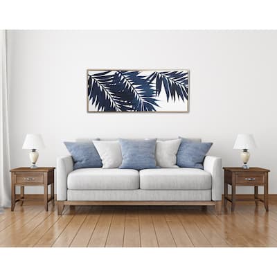 "Blue Palms" Print on Gold Floating Framed Canvas Wall Art