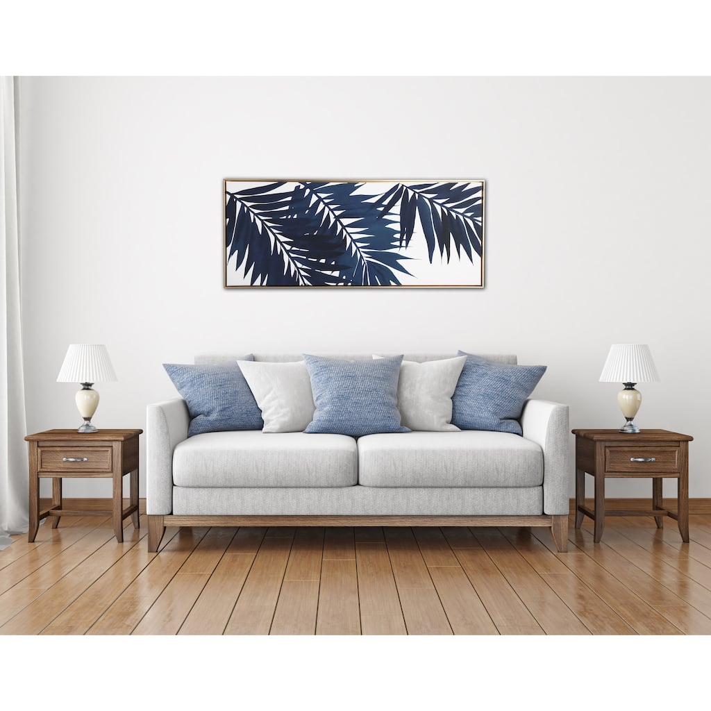 "Blue Palms" Print on Gold Floating Framed Canvas Wall Art