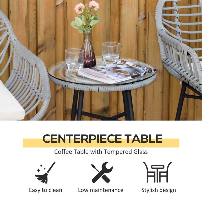 3 Piece Patio Set, Outdoor Bistro Furniture, PE Rattan Wicker Table and Chairs, Cushioned, Hand Woven, Modern Look with