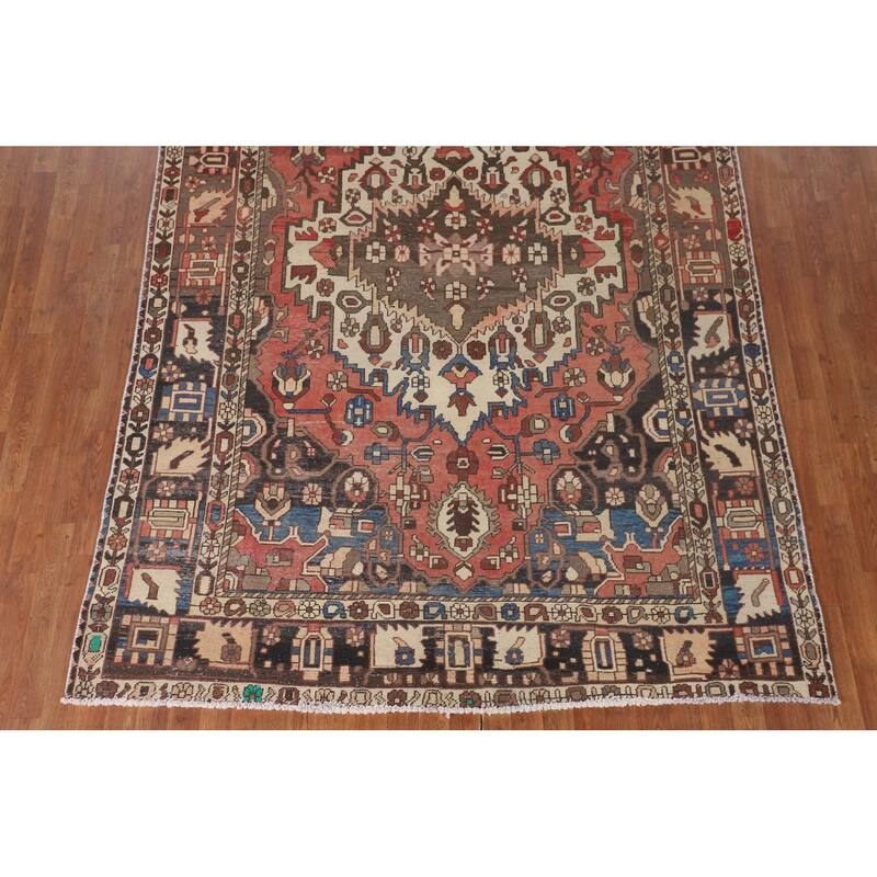 Bakhtiari Persian Vintage Area Rug Handmade Medallion Wool Carpet - 6'8"x 9'11"