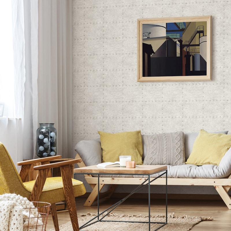 A-Street Prints Goldberg Ivory Hammered Metal Wallpaper