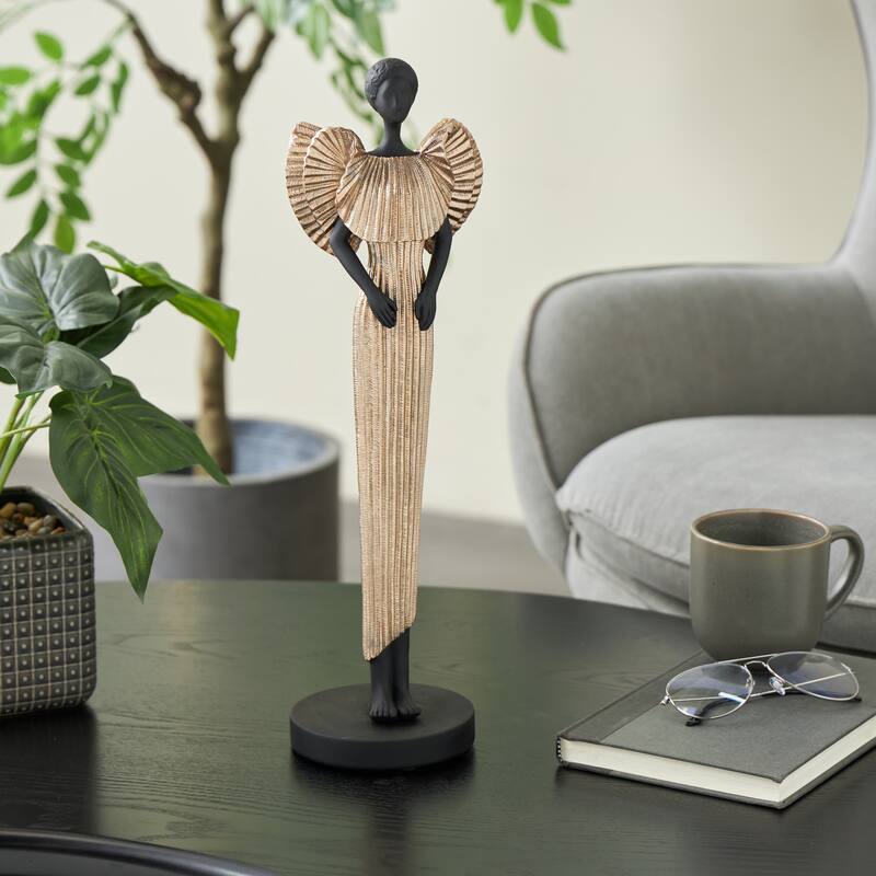 Black Polystone Woman Decorative Sculpture with Ivory Dress - Black