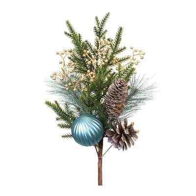 Pine Spray w/Ornament (Set of 2) - White