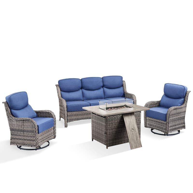 Pocassy 4PCS Outdoor 6Inch Sofa Swivel Chair w/ Fire Pit Table