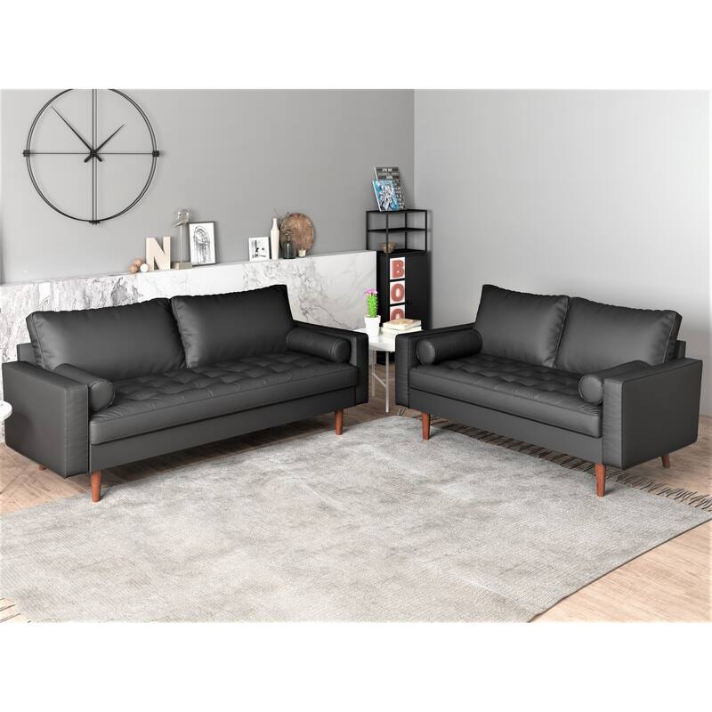US Pride Matton Faux Leather Mid-century Modern living room set-Loveseat and Sofa