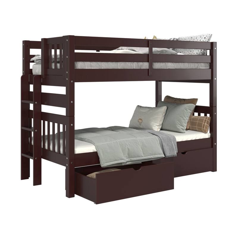 Taylor & Olive Trillium Twin over Twin Bunk Bed with Ladder, 2 Drawers