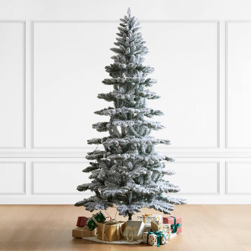 Glitzhome 6FT/7.5FT/9FT Warm White or Multi-Colored Pre-Lit Flocked Pine Artificial Christmas Tree