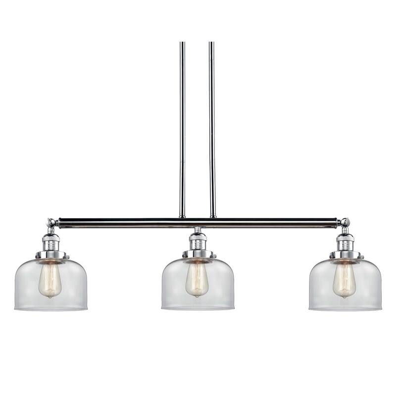 Innovations Lighting Large Bell 3 Light 41" Wide Linear Chandelier - Polished Chrome / Clear