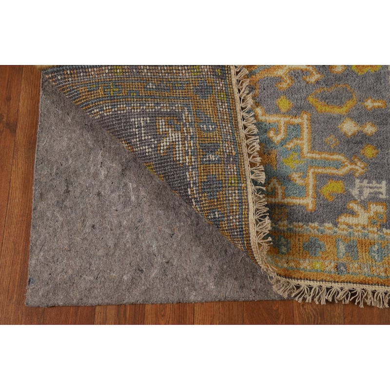 Hand Knotted Oriental 100% Wool Carpet Transitional Geometric Greys & Charcoal Khotan Runner Rug - 9' 8'' X 2' 6''