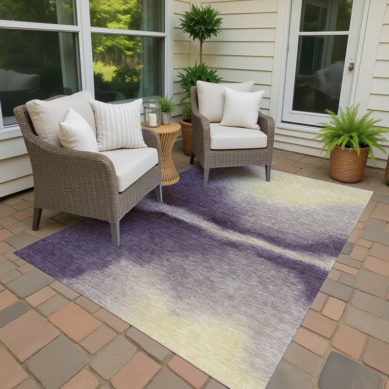 Machine Washable Indoor/ Outdoor Modern Landscape Chantille Rug - Plum - 3' x 5'