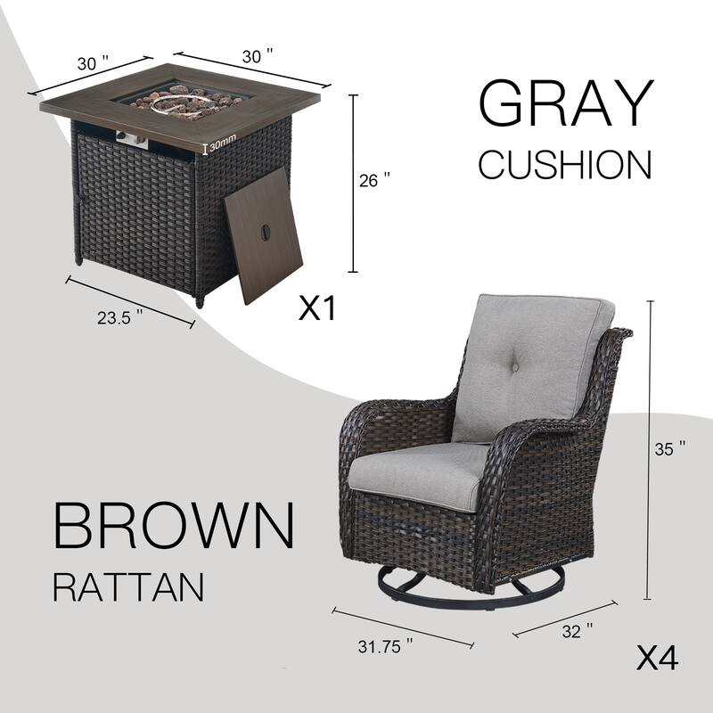 Gymojoy 30 inch Fire Pit Table with PE Swivel Chairs