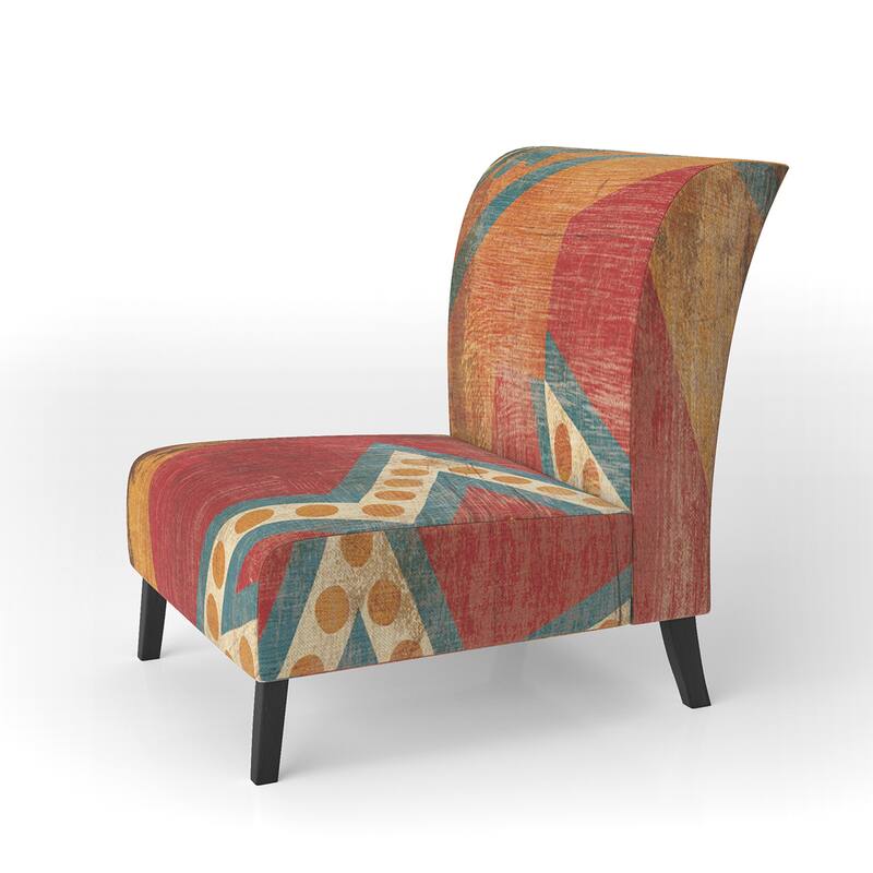 Designart "Moroccan Orange Tiles Collage I" Upholstered Bohemian Chic Accent Chair - Arm Chair - Slipper Chair