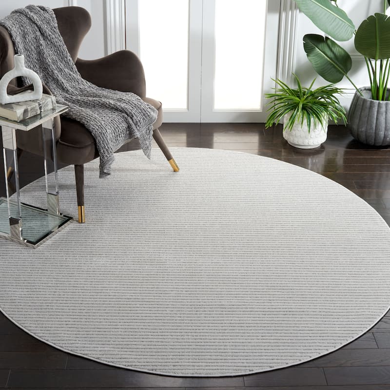 SAFAVIEH Whisper Dismo Modern Stripe Rug - 6'7" Round - Grey/Dark Grey