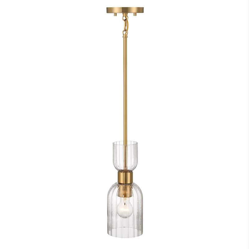 Josephine Metal and Clear Ribbed Glass Ceiling Light - 5.0"L x 5.0"W x 12.8"H