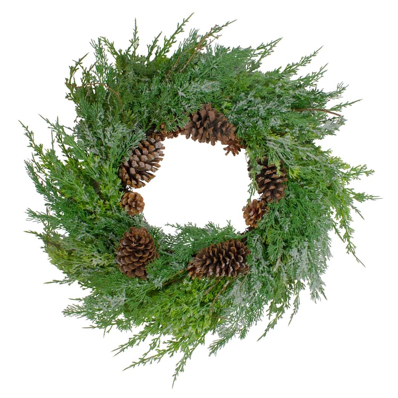 Frosted Cedar and Pine Cone Artificial Christmas Wreath 26-Inch Unlit - 26"