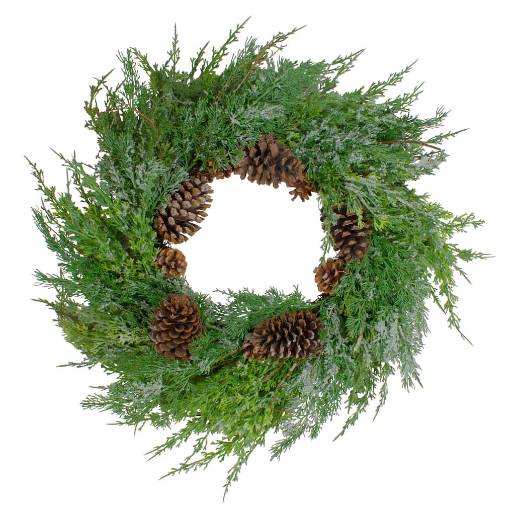 Frosted Cedar and Pine Cone Artificial Christmas Wreath 26-Inch Unlit - 26"