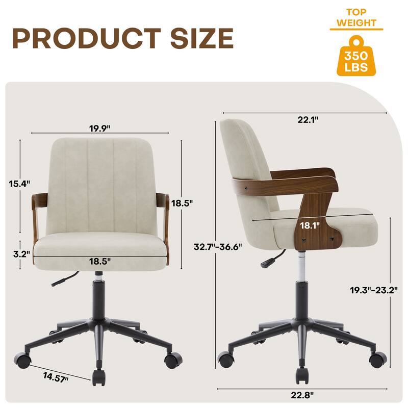 Swivel Home Office Chair Adjustable Height Desk Chair with Wheels and Armrests - 32.7"-36.6"H x 19.9"W x 22.8"D