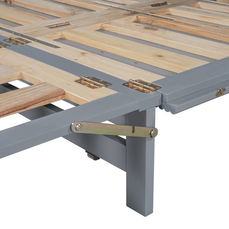 Queen Wood Murphy Bed, Modern Murphy Bed Chest with Metal Leg, Home Folded Bed Frame with Wood Slat Support for Small Room