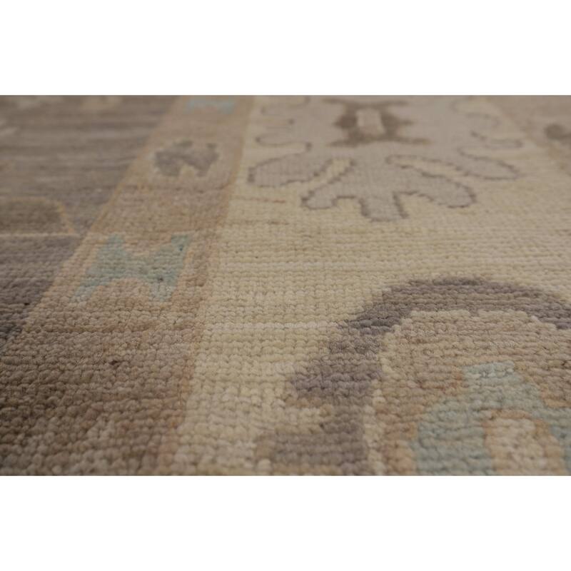 Oushak Turkish Area Rug Hand-Knotted Transitional Beige Wool Carpet - 6'2"x 8'11"