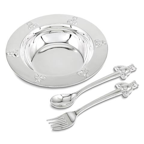 Curata Silver-Plated Teddy Bear Bowl Spoon Fork Set
