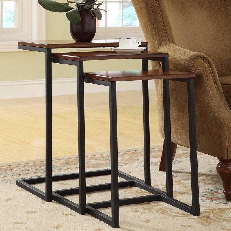 Set of 3 Chestnut Brown Black Nesting Tables with Mango Wood Top 23.5"