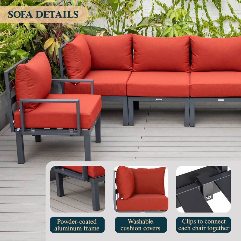 Chelsea 6-Piece Outdoor Patio Sectional Set in Black Aluminum with Removable Cushions for Backyard Garden and Patio Deck