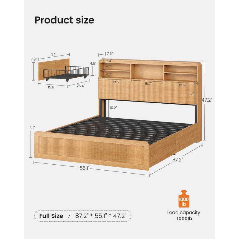 Bed Frame with 4 Storage Drawers and Hidden Storage Headboard Charging Station