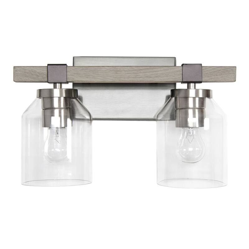 Two Light Vanity Light - Metal & Glass Shade Wall Sconce - Nickel & Black Finish - Bathroom, Hallway Decor - 6.5