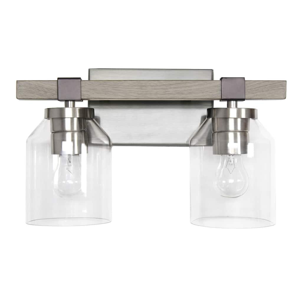 Two Light Vanity Light - Metal & Glass Shade Wall Sconce - Nickel & Black Finish - Bathroom, Hallway Decor - 6.5