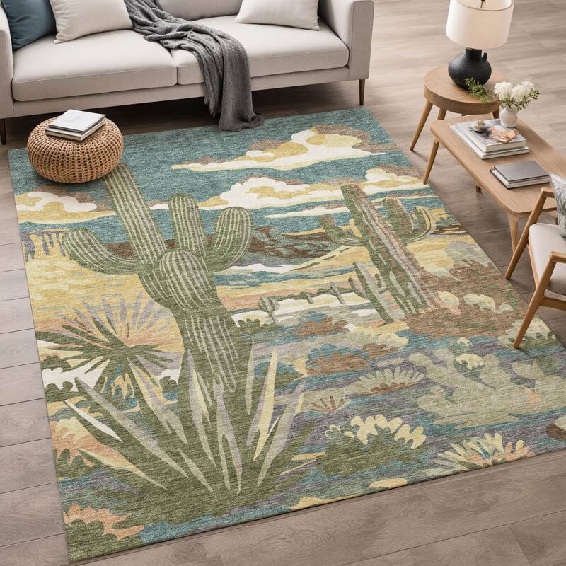 Machine Washable Indoor/ Outdoor Southwestern Mesa Chantille Rug
