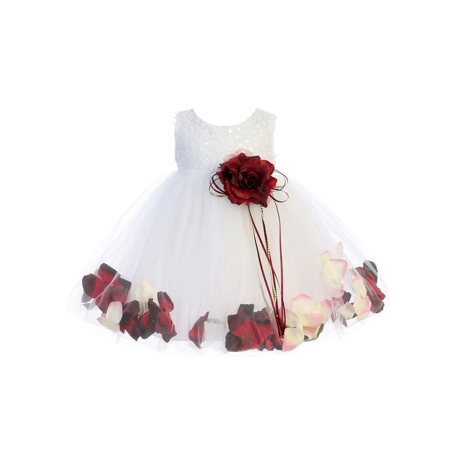 white burgundy flower girl dress