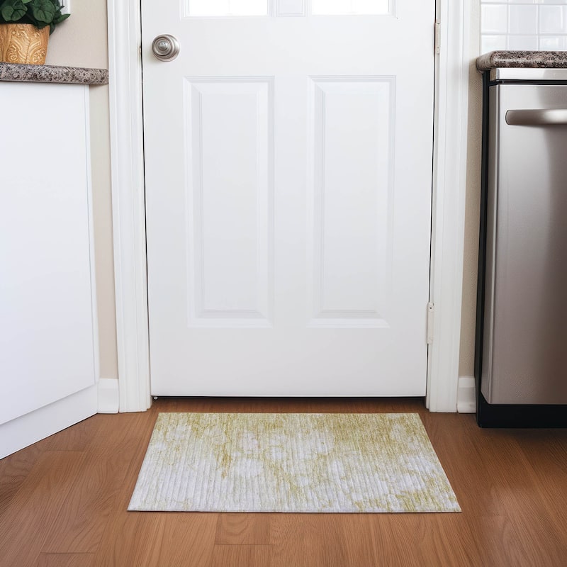 Machine Washable Indoor/ Outdoor Chantille Abstract Modern Rug - Beige - 1'8" x 2'6"