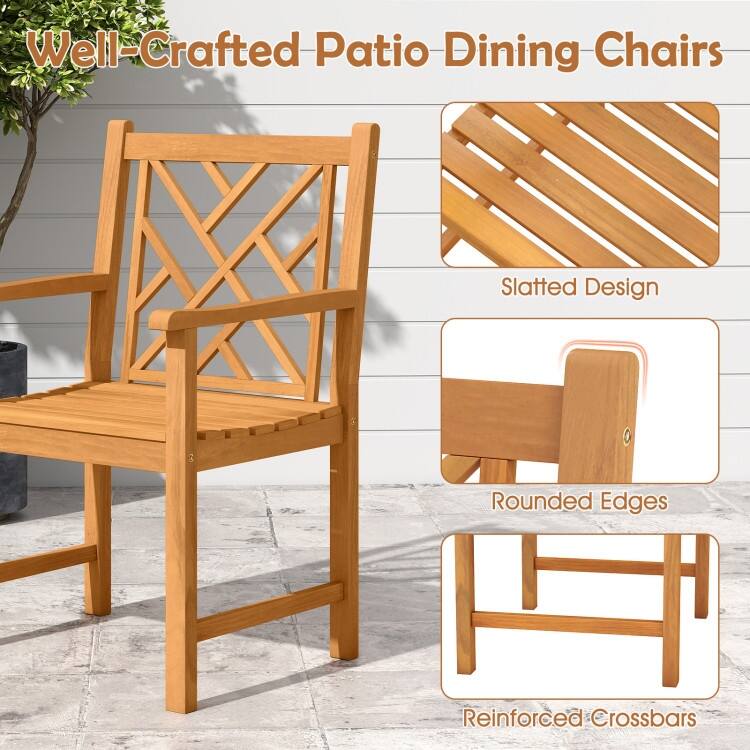 Set of 2 Natural Acacia Wood Patio Dining Chair with Slatted Seats, Ergonomic Back and Durable Frame