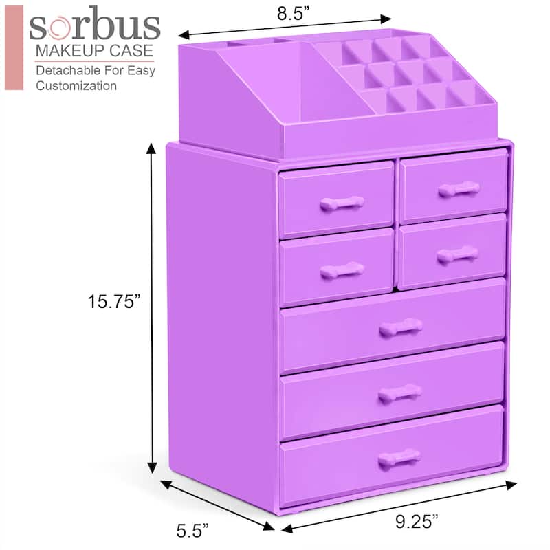 Sorbus Makeup Organizer with Brush Holder and Cosmetic Storage Drawers - 9.25" L x 6.25" W x 14.25" H