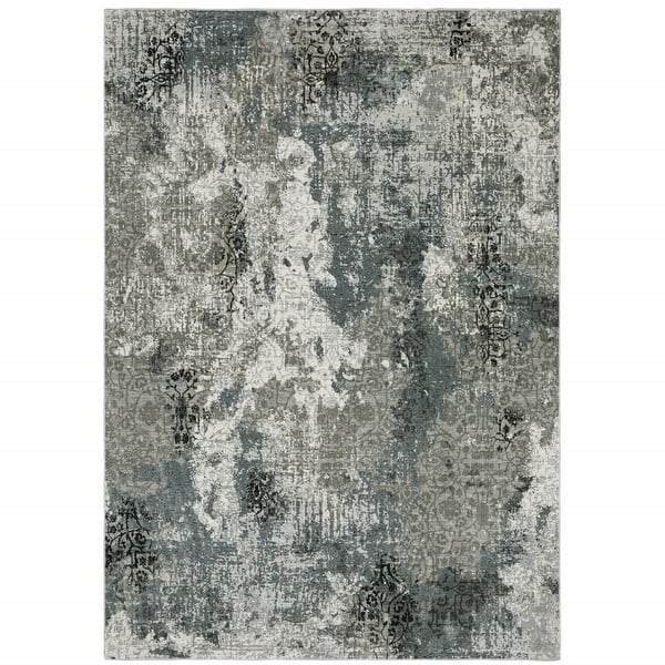 4' X 6' Ivory Gray And Blue Abstract Stain Resistant Area Rug 4' X 6' Ivory Gray And Blue Abstract Stain Resistant Area Rug