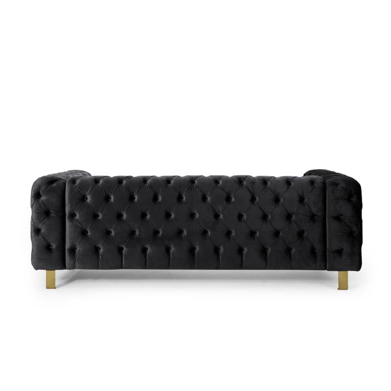 3-seat Black Velvet Sofa with Tufted Back and Arm, Modern for Living Room
