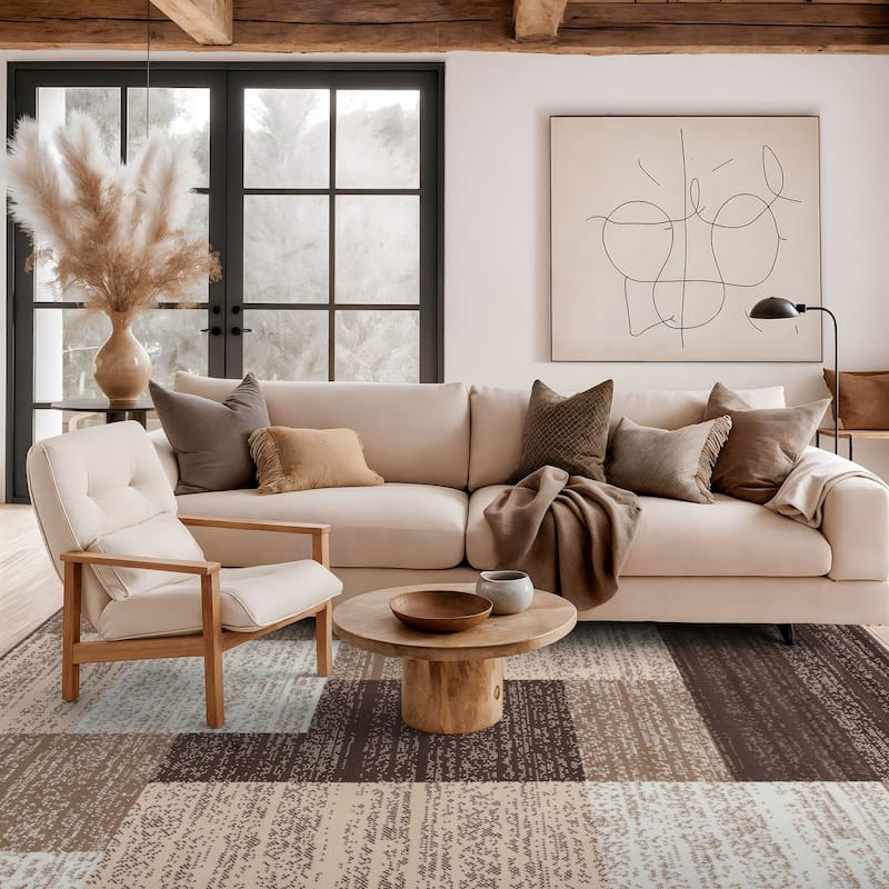 World Rug Gallery Contemporary Distressed Boxes Area Rug - 5' x 7' - Brown - Rectangle