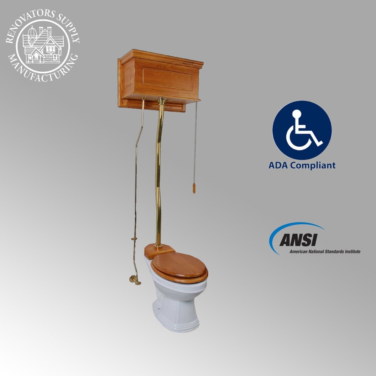High Tank Toilet - White Ceramic Tank, White Elongated Bowl and
