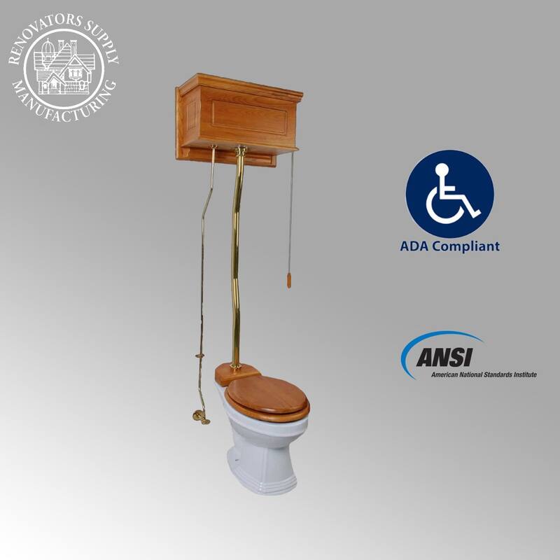 High Tank Toilet - White Ceramic Tank, White Elongated Bowl and Brass Z Pipe Renovators Supply
