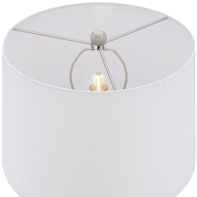 24.5-inch Washed Beige/Gold Farmhouse Table Lamp with White Linen Shade (Set of 2) - 24.5" H